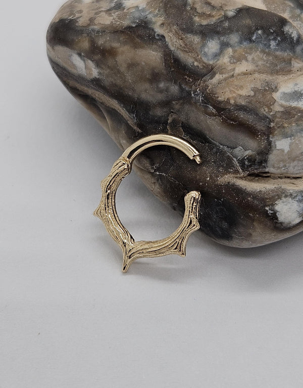 Wood Grain Textured Septum Clicker 14k Solid Gold